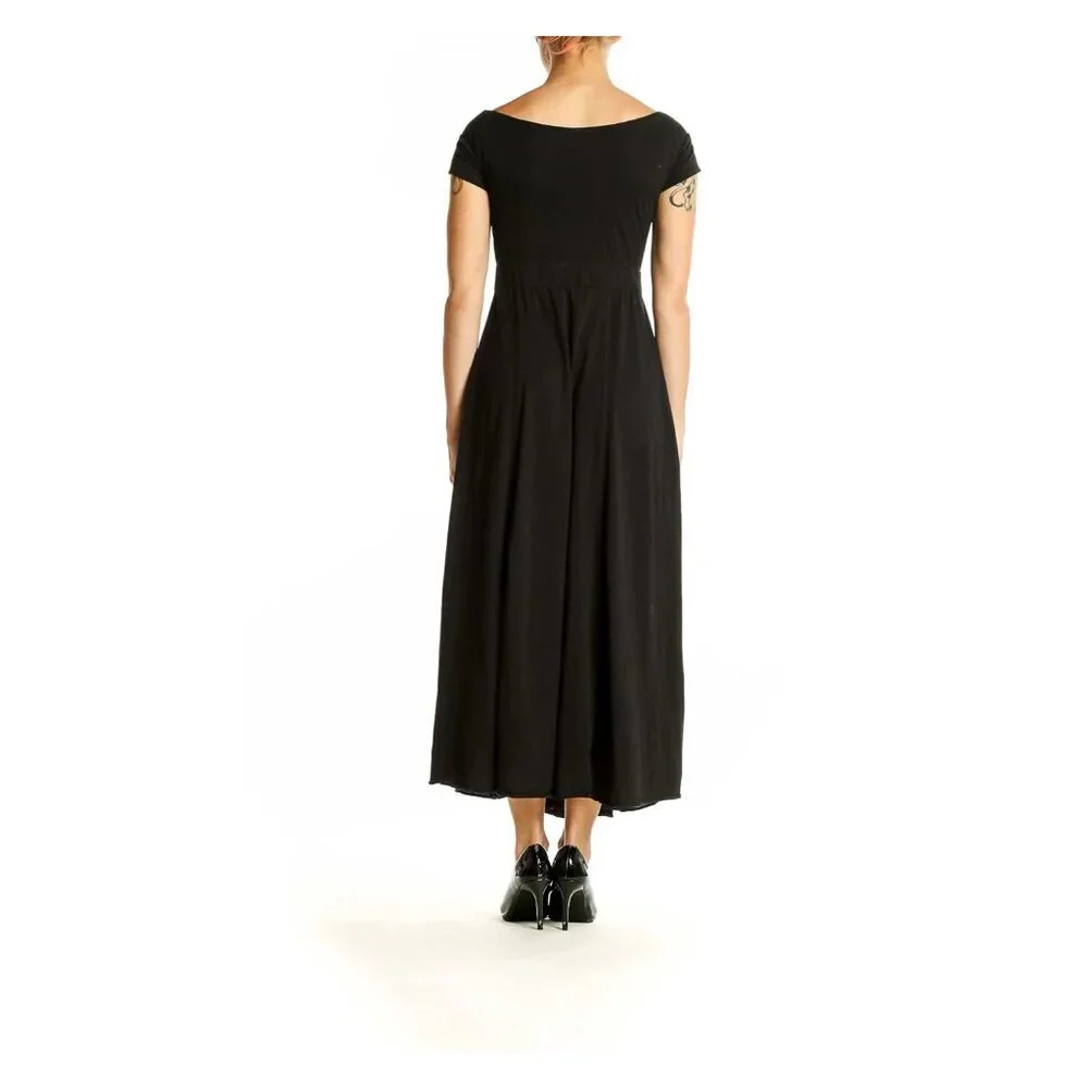 FREE PEOPLE Cut Out Pima Cotton Maxi Dress Midi Fit & Flare Keyhole Black‎